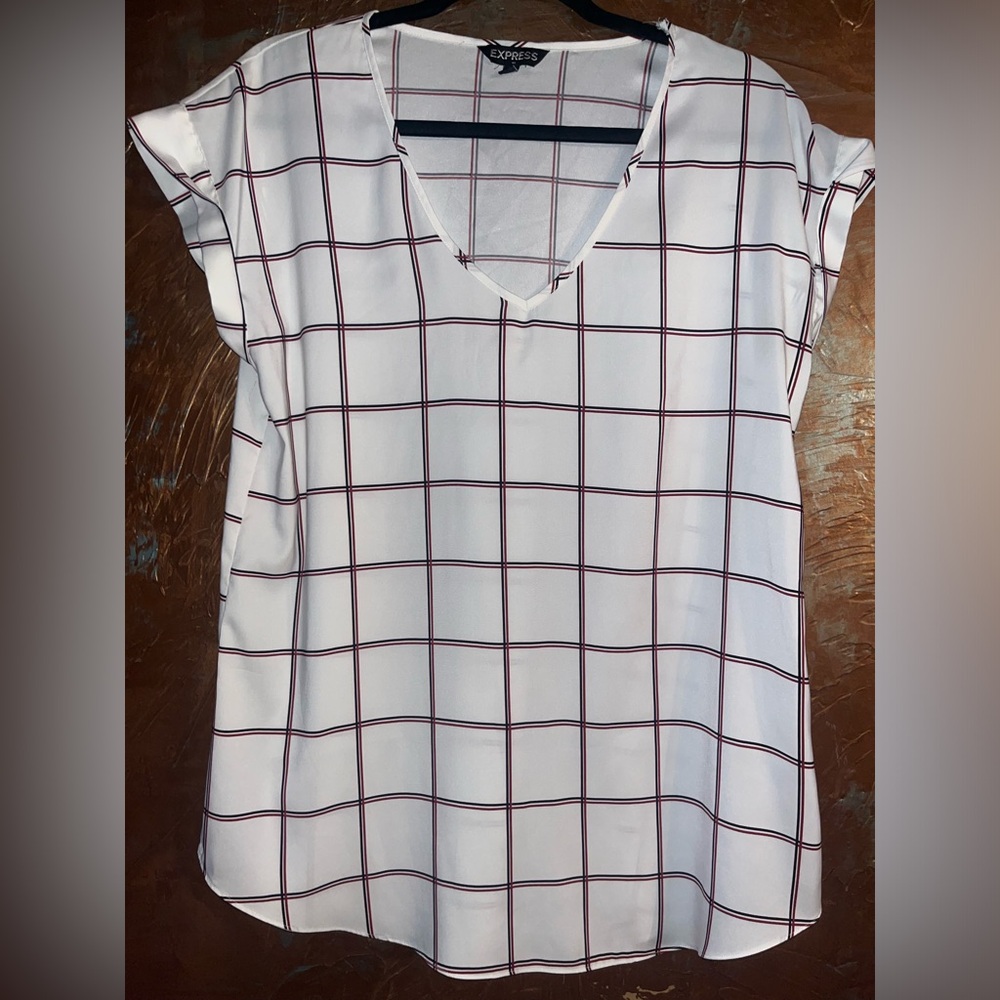 Express White plaid Business Dress Shirt